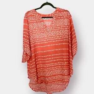 Cato Peach Pink Salmon Coral White Women's Button Down Blouse Size 14W …